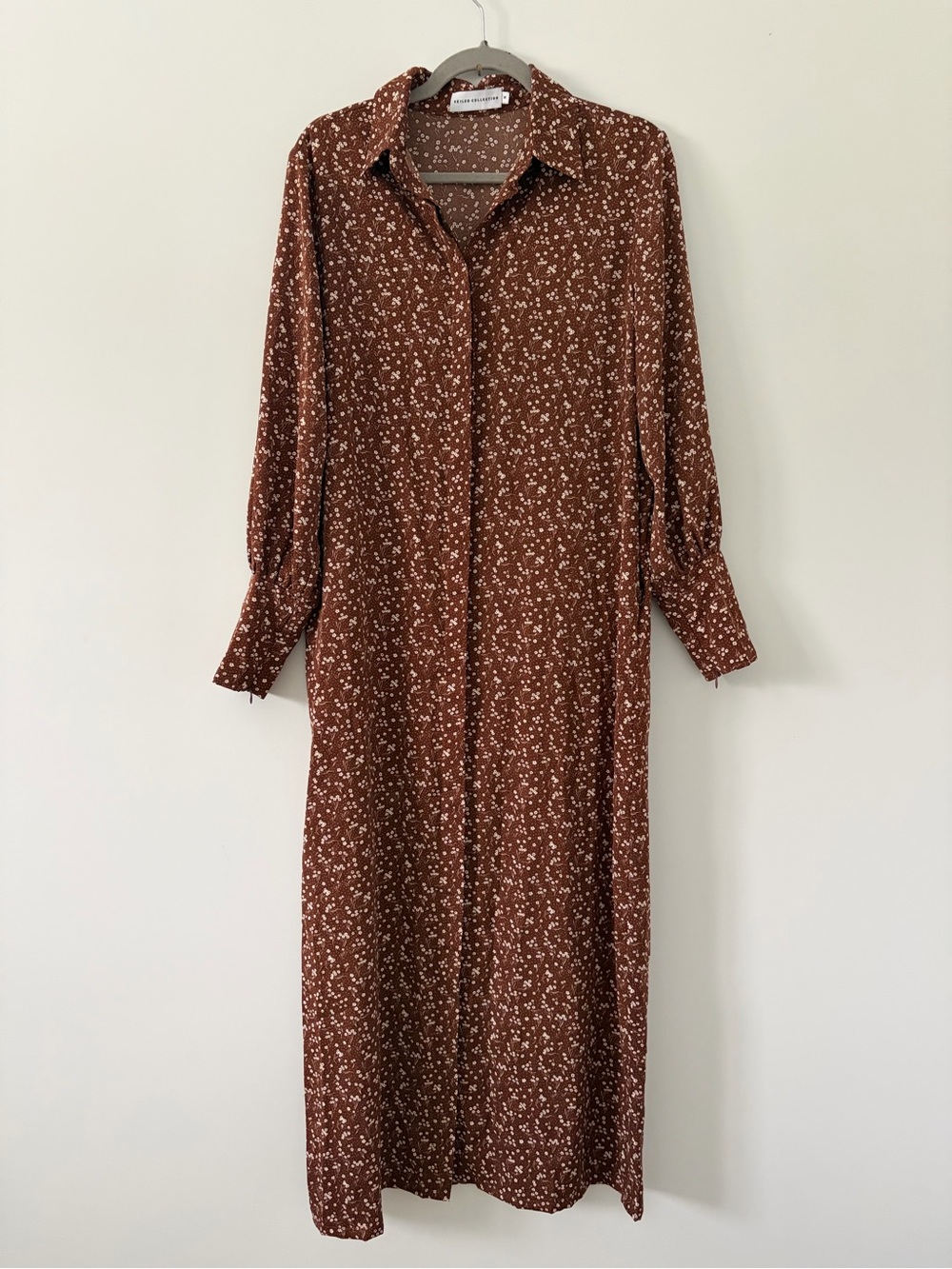 Veiled Collections Brown White Floral Long Sleeve Cottagecore Boho Maxi Dress M